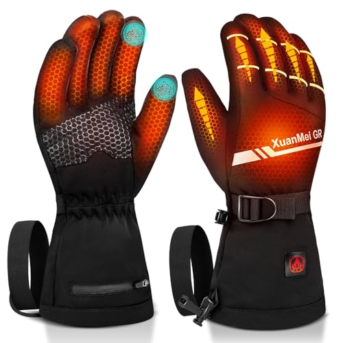 Electric Heated Gloves, Men/Women Heated Gloves Rechargeable Battery, Waterproof Heated Motorcycle Gloves for Winter Outdoor SKI Snowboard