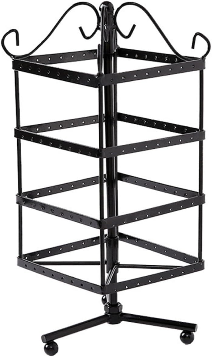 Rotating Iron Square Jewelry Stand Earring Display Rack Black Jewelry Storage Holder for Home Organization and Accessories Display