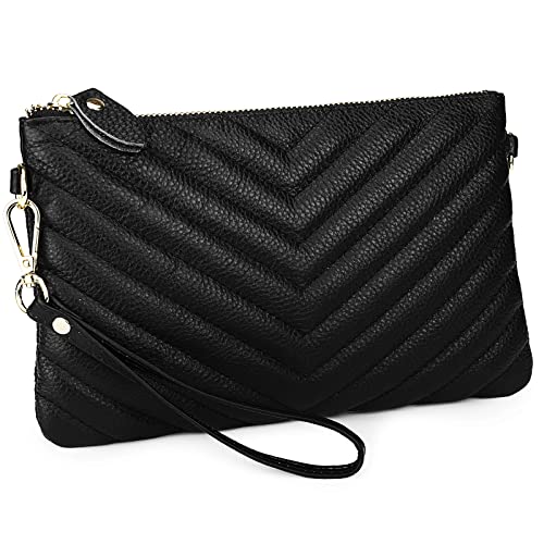 Image of YALUXE Women's Genuine Leather Wristlet Purse Clutch Handbag with Phone Pocket Card Holder and Crossbody Strap