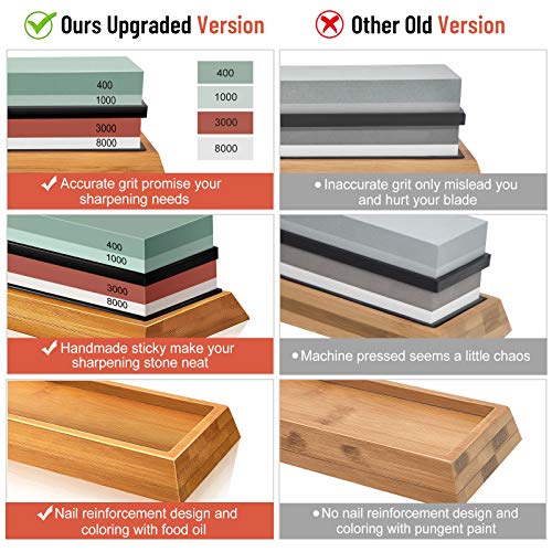 Knife Sharpening Stone Set - 4 Grit 400/1000 3000/8000, AHNR Whetstone Knife Sharpener Kit with Leather Razor Strop, Leather Honing Strop, Polishing Compound, Bamboo Base and Flattening Stone - Thumbnail 3
