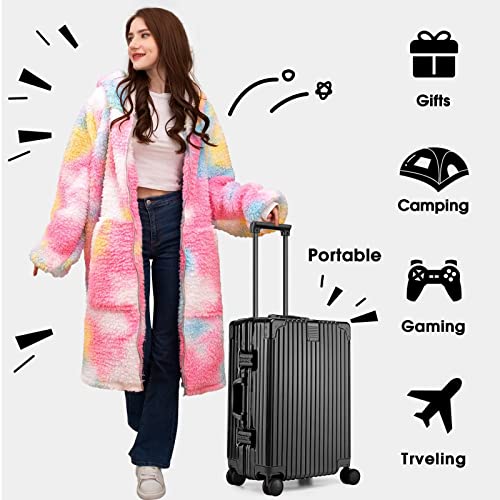 Greenoak Wearable Blanket Hoodie, Oversized Fleece Hoodie Blanket Sweatshirt For Women Men Adults, Giant Huge Cozy Sherpa Hooded Blanket With Sleeves, One Size Fits All, Pink Tie Dye #TOP5