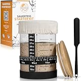 Crustelio Kit de démarrage au levain - Coffret cadeau 9 pièces avec spatule, verre boros...