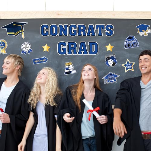Image of JarThenaAMCS 28Pcs Graduation Car Decorations Magnets 6 Inch 2026 Congrats Grad Cap Refrigerator Stickers Automotive Garage Cruise Door Magnetic Decals for Car Mailbox Metal Cabinet Decor (Blue, Gold)