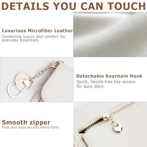 Image of Women Small Wallet RFID Blocking Slim Wallet with Coin Pocket Tri-Fold Credit Card Holder with ID Window and Keychain(Beige)