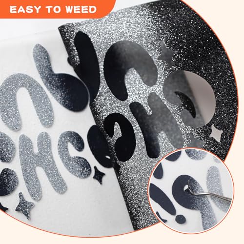 Image of guangyintong Rainbow Glitter Heat Transfer Vinyl - 12 inch x 8ft Black and Silver Glitter HTV Vinyl for Shirts, Iron On Vinyl for All Cutter Machine - Easy to Cut & Weed for Heat Vinyl Design