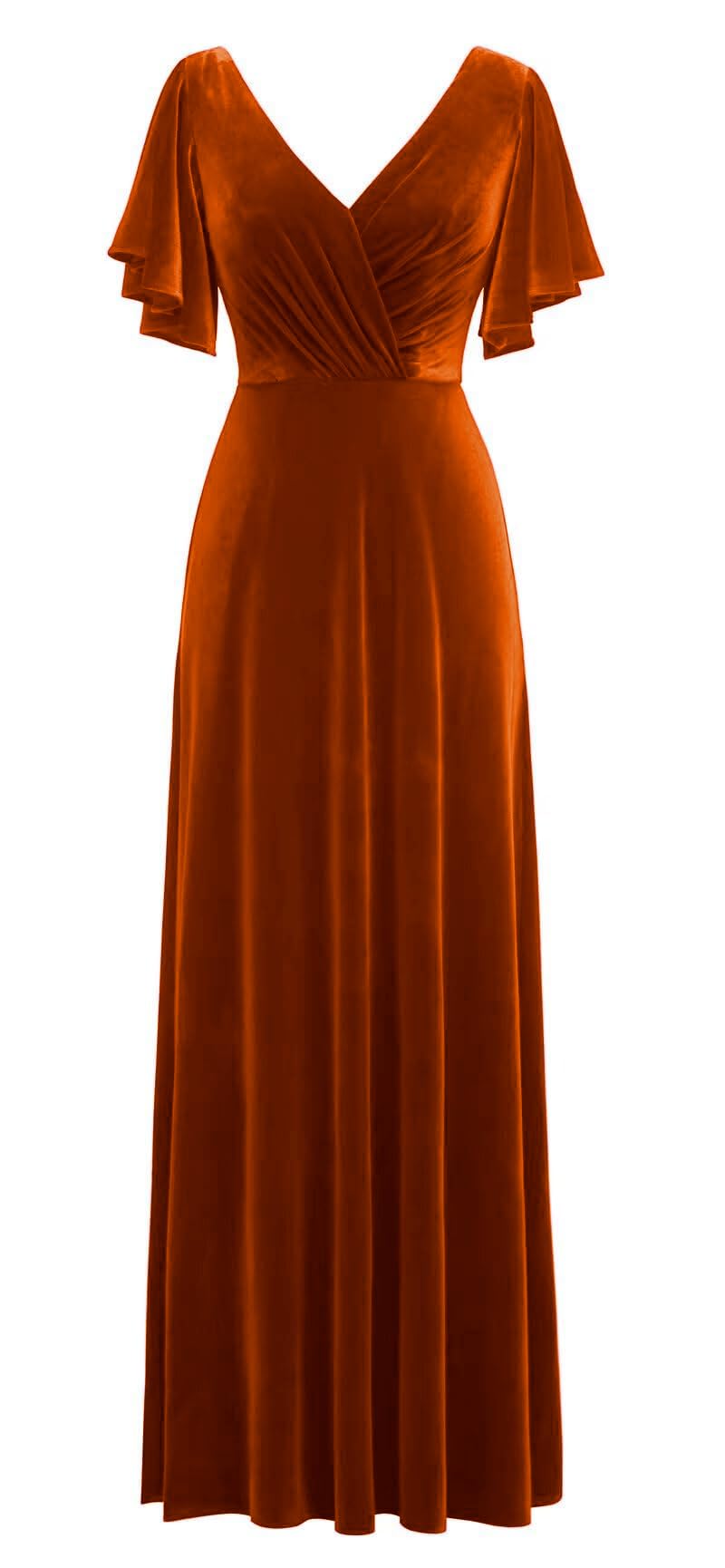 Hppee Women's Burnt Orange Flutter Sleeve V Neck Bridesmaid Dresses For Pleated Winter Formal Evening Dress Uk8