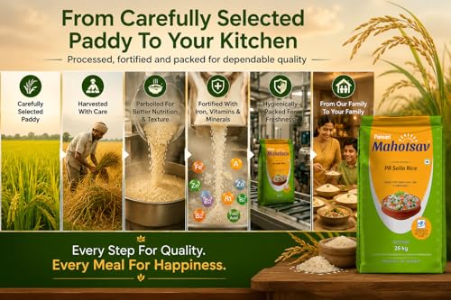 Image of Mahotsav PR Sella Rice 26 Kg - Premium Parboiled Long Grain Rice, Fortified with Vitamins & Minerals, Ideal for Everyday & Festive Meals