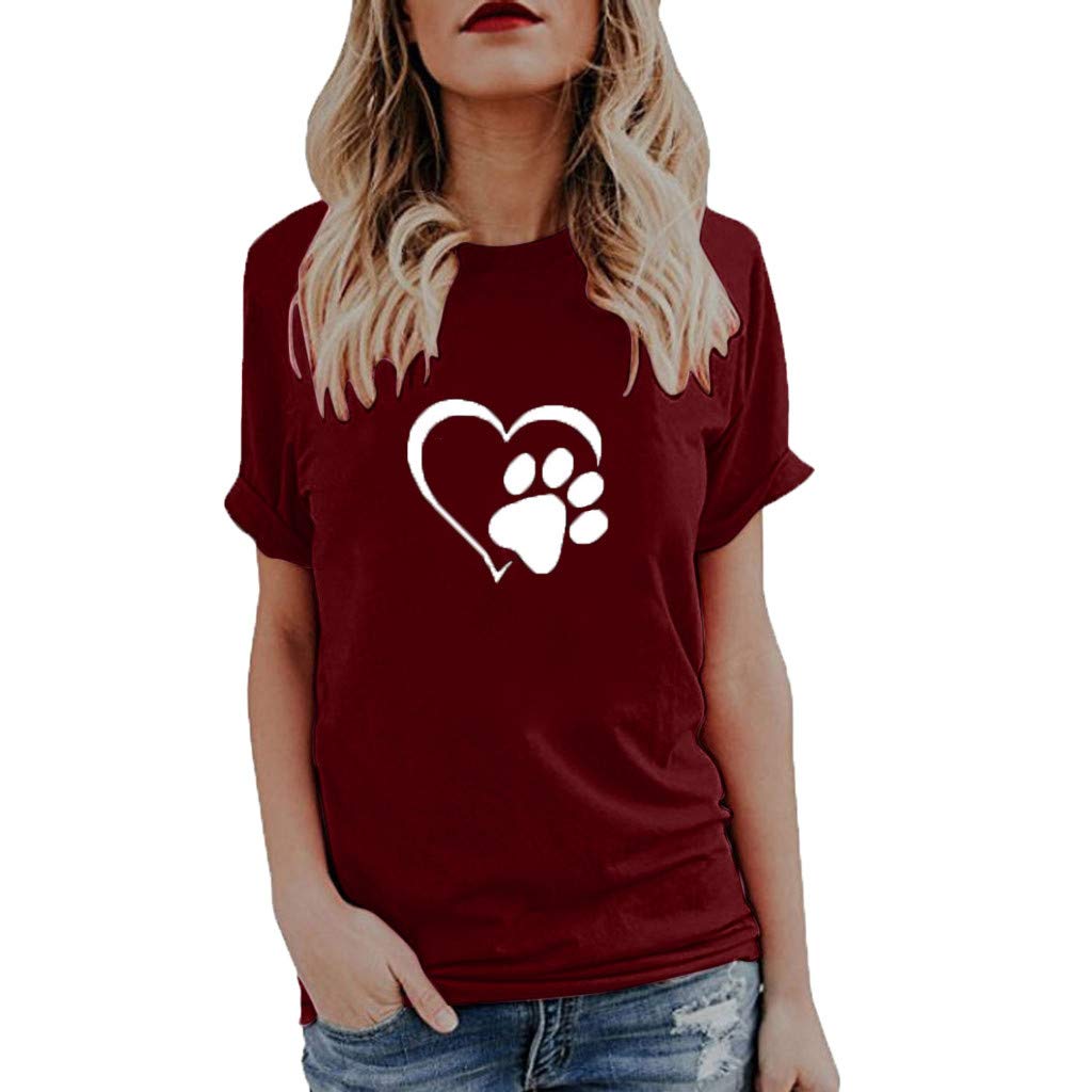 2019 Womens Summer Short Sleeve T-Shirts Cute Print Tops Casual Solid  Blouse by Laimeng_World