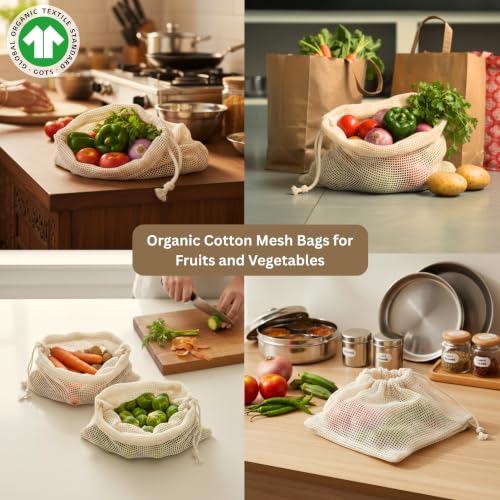 Image of Vegetable Bag for Fridge (3 pcs), Fridge Storage bags with Drawstrings, 100% Cotton Vegetable Storage Bags for Refrigerator, Keeps Veggies Fresh Longer, Eco-Friendly Fridge Bag (Natural - 3 Pack)