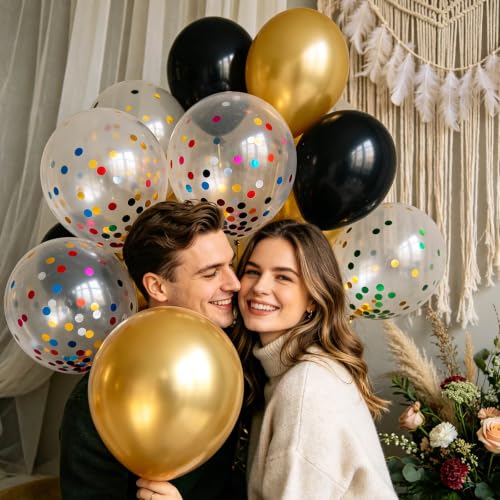 Image of 100pcs Rainbow Multicolor Confetti Balloons 12 inch | Clear Balloons Filled with Colorful Confetti Birthday Wedding Bridal Shower, Graduation Engagement Party