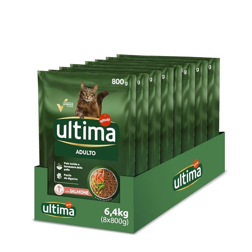 Ultima Adult Salmone - Crocchette per gatti - Confezione da 8 x 800g - Totale 6,4kg