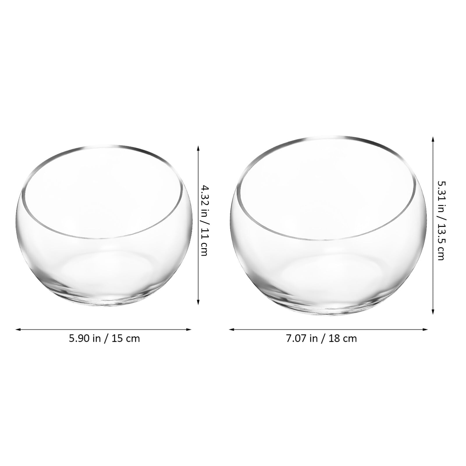 HANABASS Lot de 2 Pots Ronds en Verre pour Culture Hydroponique de Plantes Succulentes sans Terre Demi-Ronds, pour Décoration Intérieure et Jardinage