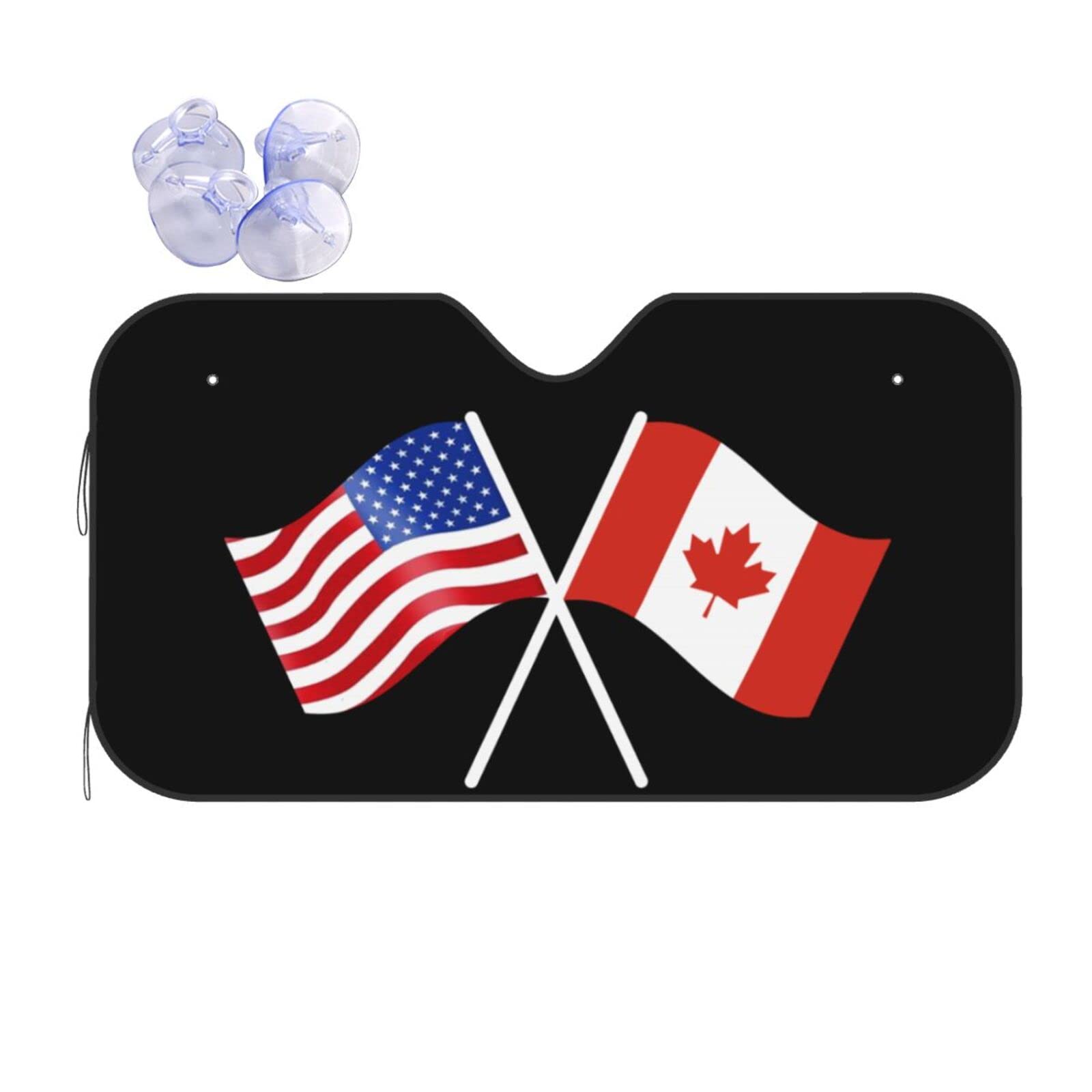 OKLRYNBV Windshield Sun Shade for Car Durable Bubble Aluminum Film Material American and Canada Flag Car Sun Visor, Medium, Black