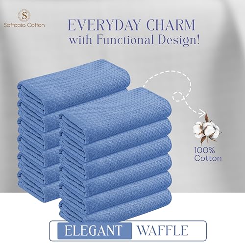 Image of Sky Blue Kitchen Dish Towels Set of 12-100% Cotton Waffle Weave, Super Absorbent, Soft, Quick Drying, 16x26 Inches, Ideal for Cleaning, Bar, Tea, and Everyday Use, Light Blue