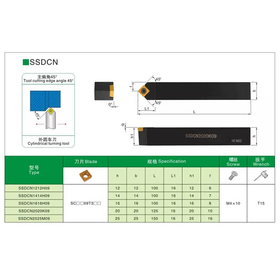 1PC SSDCN External Turning Tool Holder SSDCN1212H09 SSDCN2020K09 SSDCN2525M12 Carbide Inserts SCMT09/12 Lathe CNC Cutting Tools(SSDCN1212H09)