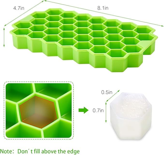 Image of Silicone Honeycomb 37 Cavity Ice Cube Tray for Freezer Moulds Small Cubes Whiskey Fridge Bar Soft Ice Cube Tray -Pack of 1-Blue COLUER