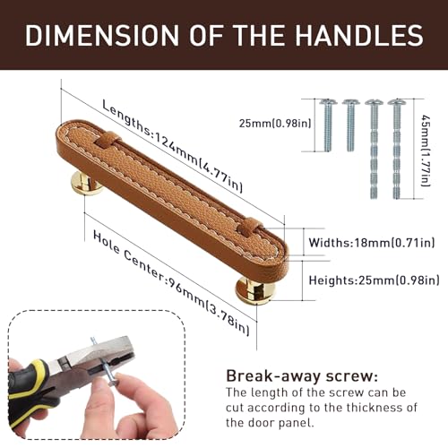 Image of 6 Pack Leather Cabinet Handle Pulls 3-3 /4 inch Hand-Stitch Brown Leather Drawer Pulls Dresser Handle Pulls for Cabinets Cupboards Dressers Drawers Bedroom Leather Pulls