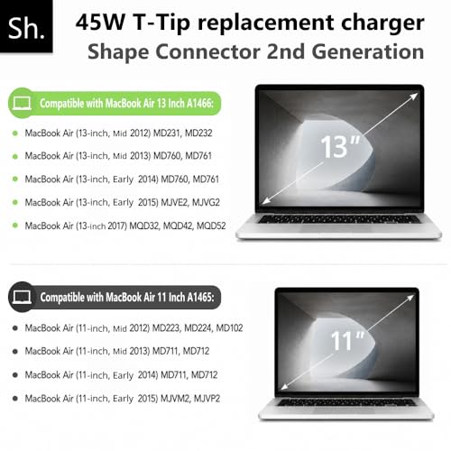 45W T-Tip Ladekabel kompatibel mit MacBook Air 11\ und 13\ Zoll (2012 2013 2014 2015 2017), T-Tip magnetisches Ladegerät, Ersatz Netzteil für Modell A1435 A1436 A1465 A1466