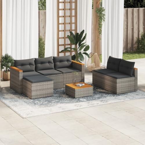 KCCKOM Garden Furniture Set 5 Piece Patio Sofa Set with Cushions Gray Poly Rattan Acacia