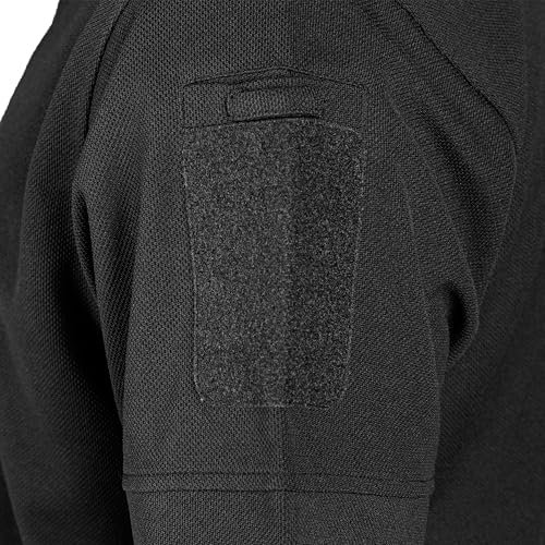 Mil-Tec Tactical Quick Dry Poloshirt Herren • Kurzarm Polo mit Klettfläche & Ärmeltaschen • Atmungsaktives & schnelltrocknendes Funktionsshirt • T-Shirt für Freizeit, Einsatz, Arbeit • Schwarz, M