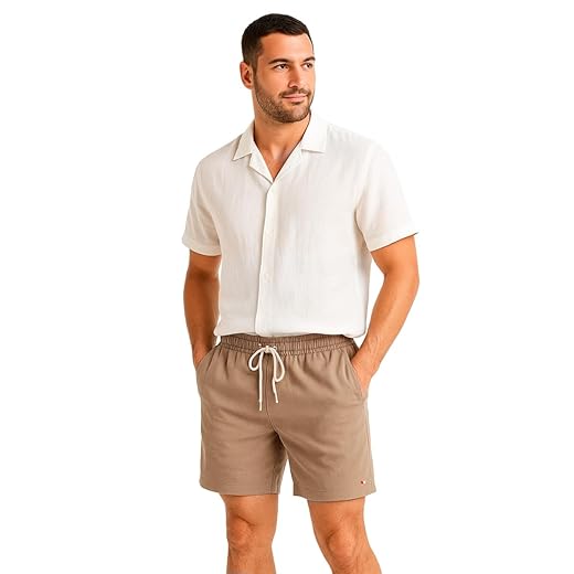 Bermuda Shorts Masculina Sandrini Linho Casual Elástico