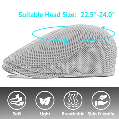 Image of meioro Men's Mesh Flat Cap Summer Breathable Newsboy Hats Beret Ivy Cap Gatsby Irish Cabbie Driving Hat Full Head Wrap
