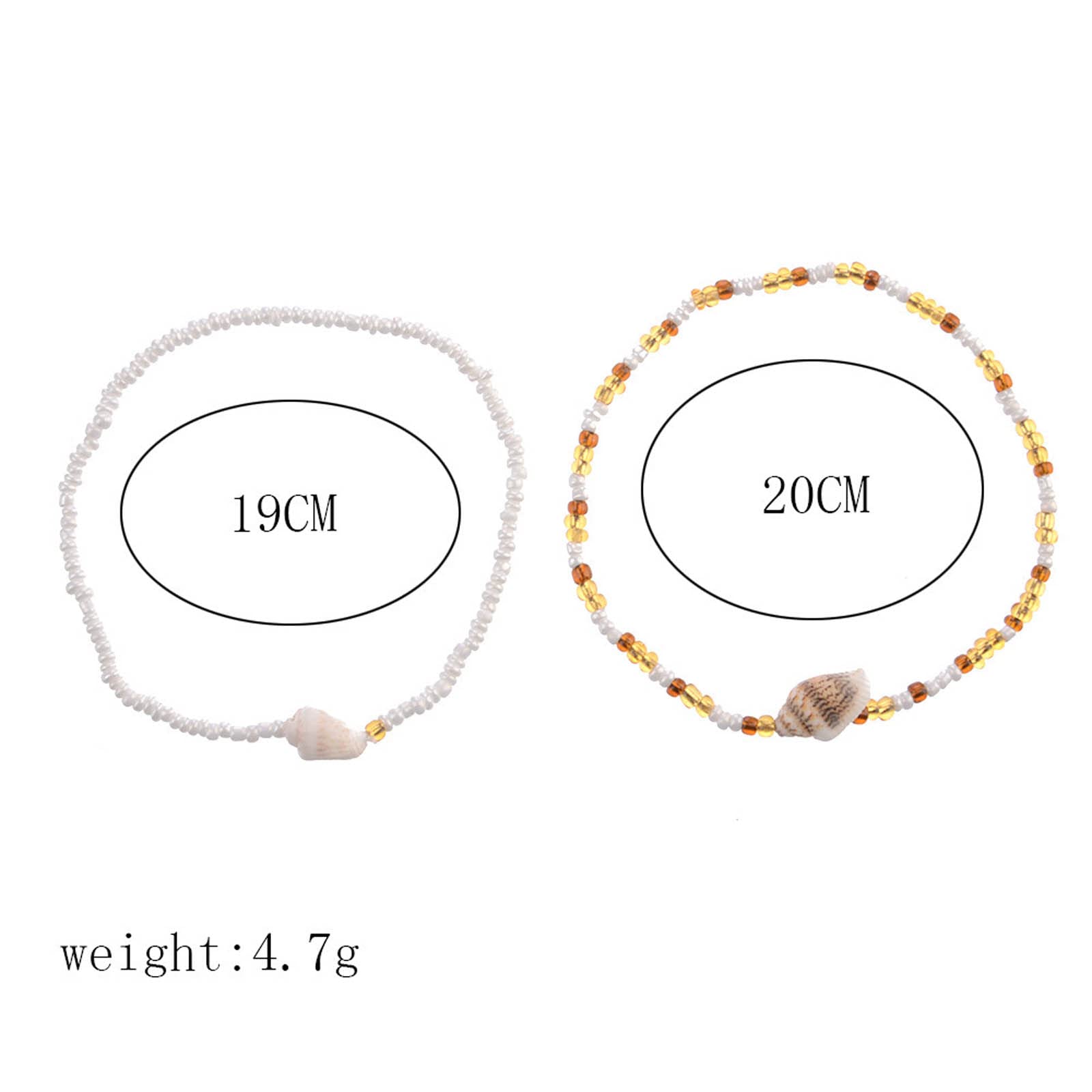 Tobillera bohemia con cuentas, hecha a mano, con cuentas, ajustable, elástica, 2 piezas, joyería de pie para mujeres y niñas, Aleación, cuentas de concha de mar, No es una piedra preciosa 8