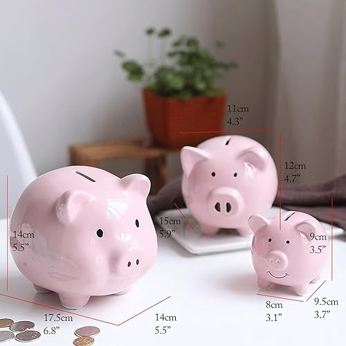 Vista 2 de Alcancía, alcancía decorativa de cerámica para adultos y niños para apreciar un bonito banco de dinero para niños y niñas (azul, blanco, rosa)