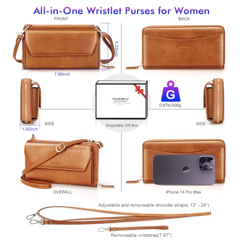 nuoku RFID Blocking Wristlet Wallet for Women, Zip-Around Crossbody Clutch with 2 Removable Straps | RFID, Zip Around, 2 Strap - Image 5