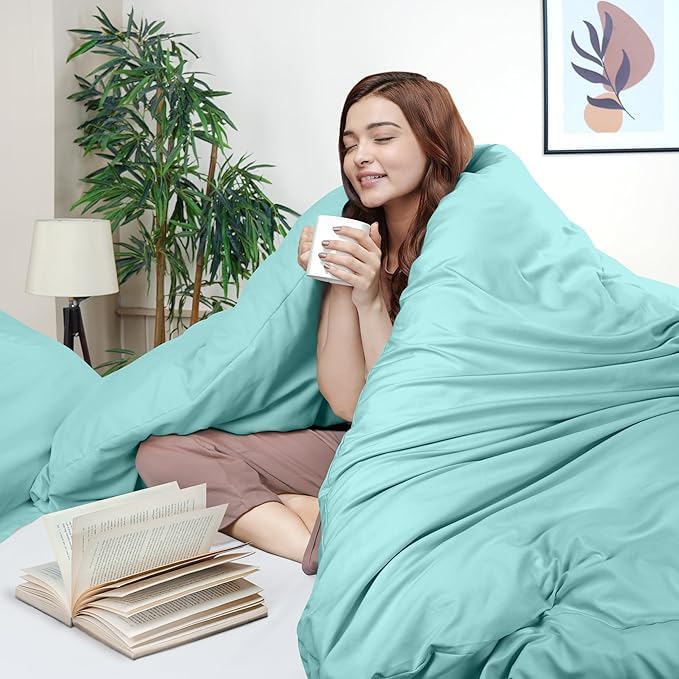 Image of Amazing Super Soft Double Bed Woollen Quilt Cover, 310TC Warm Duvet Cover, Woolen Duvet Cover /Rajai Cover /Blanket Cover /Quilt Cover King Size=90x100 Inches, Winter Blanket Cover (Aqua)