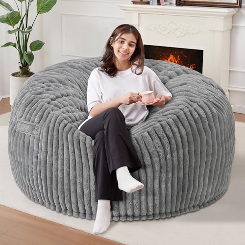 La Mejor Selección de Pufs Top 5. 47 Homguava Sillón Puff de 1,2 M: Puff de 1,2 M Relleno de Espuma Viscoelástica, Sofá Grande Y Suave con Funda de Felpa con Cordón Holandés, Gris