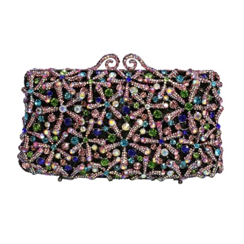 Tasysain Rhinestone Flower Clutch for Women Sparkling Starfish Glowing Handbag Dazzling Party Banquet Crossbody Purse, Colorful