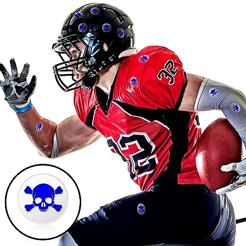Image of Leinuosen Helmet Stickers Football Baseball Helmet Decals 1-1 /8 Inch Vinyl Sports Football Decals Self Adhesive Hockey Stickers for Hockey, Lacrosse, Batting(Clear Print Blue,Skull)