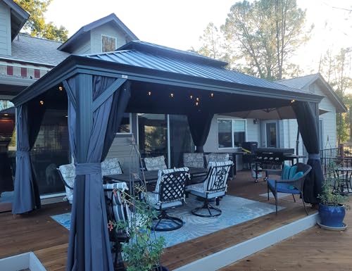 PURPLE LEAF Tonnelle de Jardin Exterieur 4,85 x 3,65 m, Tonnelle Aluminium avec Éclairage Extérieur Intégré et Rideaux Moustiquaires, Pergola avec...