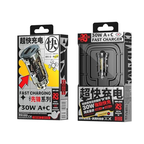 Image of WK LIFE BORN TO LIVE- PD Car Charger with A+C Dual outputs and 30W Super Fast Charging (Transparent)