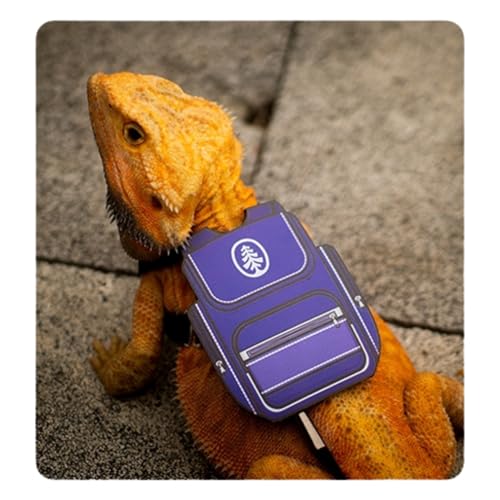 Bearded Dragon Harness Leash Soft Leather Harness with Backpack Patch Adjustable Strap Outside Walk Training Leash for Reptile Lizard Amphibians (Purple)