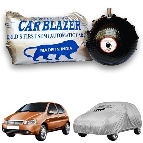 Image of CARBLAZER Portable & Semi-Automatic Full Body Car Covers: Heavy Duty Device| Anti-Theft| Dust & Scratch Proof | Water & Wind Resistant|Custom Fit| Dual-Side Cover, Compatible for Tata Indica