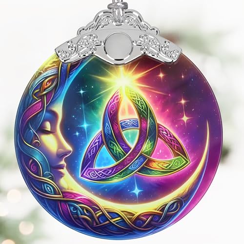 Christmas Ornaments, 3" Stained Glass Christmas Decor, Christmas Tree Ornaments, Christmas Tree Decorations, Unique Gift Idea, Perfect for Holiday Party, Window, Tree, Home Decor - Moon & Celtic