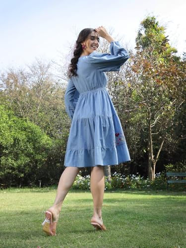 Image of Stylum Women's Solid & Embroidered Cotton Tiered Dress