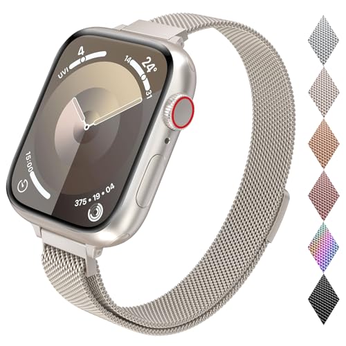 Image of for Apple Watch Band Series Ultra SE 8 7 6 5 4 3 2 1 38mm 40mm 41mm 42mm 44mm 45mm 49mm, Stainless Steel Slim & Thin Mesh Magnetic Clasp Strap Women and Girl Replacement Band for iWatch