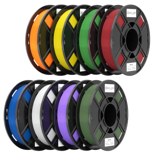 Image of 3DHoJor Basic PLA 3D Printer Filament Bundle, Multicolor Filament 1.75mm, Vacuum Packed, 0.25kg*8 Pack, 2kg Total, White+Fire Engine Red+Orange+Yellow+Green+Blue+Olive Green+Purple