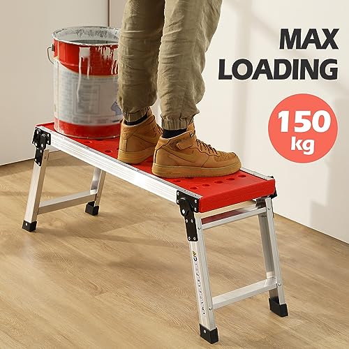 KINGRACK Klappbare Arbeitsplattform, Aluminium Stufenleiter Plattformleiter mit rutschfesten Gummifüßen, leichte Stufenleiter mit Sicherheitsschlössern für Haus und Garage - maximale Belastung 150 kg