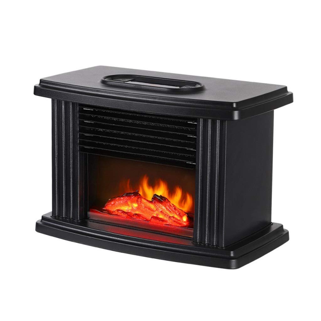 Electric Fireplace RENJUN- Realistic Flame Effect 1000W Black Metal Frame Overheating Protection Room Portable Heater 15.2x22.4x12cm