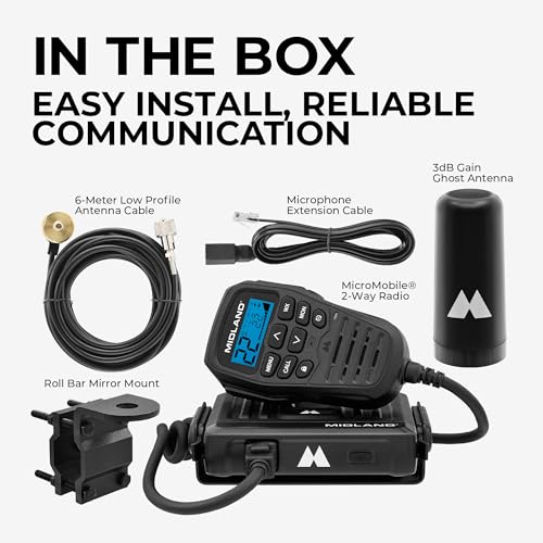 Image of Midland - MXT275VP4-15 Watt GMRS MicroMobile Two-Way Radio - ATVs UTVs and Other Off-Road Vehicles - Overlanding Gear - Extended 3dB gain Roll Bar Mount Antenna Microphone Extension Cable