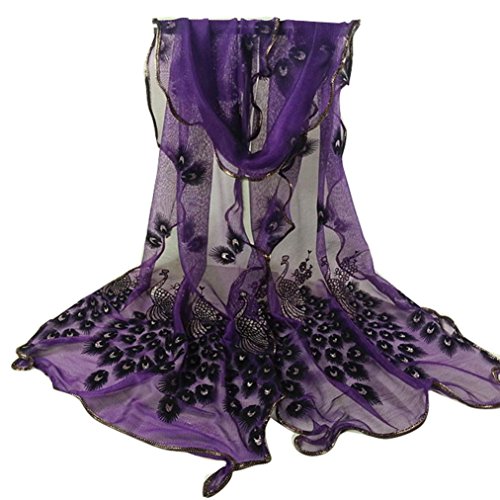 Scarf,Han Shi Women Peacock Flower Long Soft Wrap Shawl Embroidered Lace Shawl Wraps (L, Purple)