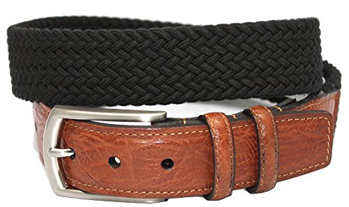 Torino Leather Co. Men's 32MM Italian Woven Multi Cotton Elastic Black Belt