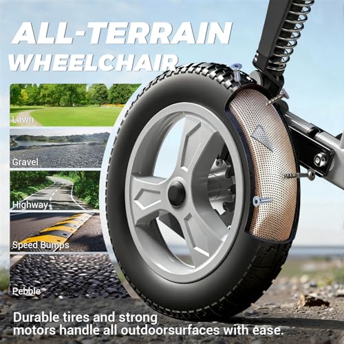 Image of Hassky Electric Wheelchair for Adults with Dual Shock Absorption,25 Miles Long Range Power Wheelchair for Seniors,All Terrain Motorized Wheelchair with a Robust 39KG (86LB) Weight,Grey