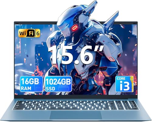 SGIN 15.6 Inch Laptop Computer, Win 11 Laptops with 16GB RAM 1024GB SSD, Core i3 CPU(Up to 3.9GHz), Backlit Keyboard, 53.2WH Battery, WiFi 6, IPS FHD Display, 180° Viewing, HDMI Type-C