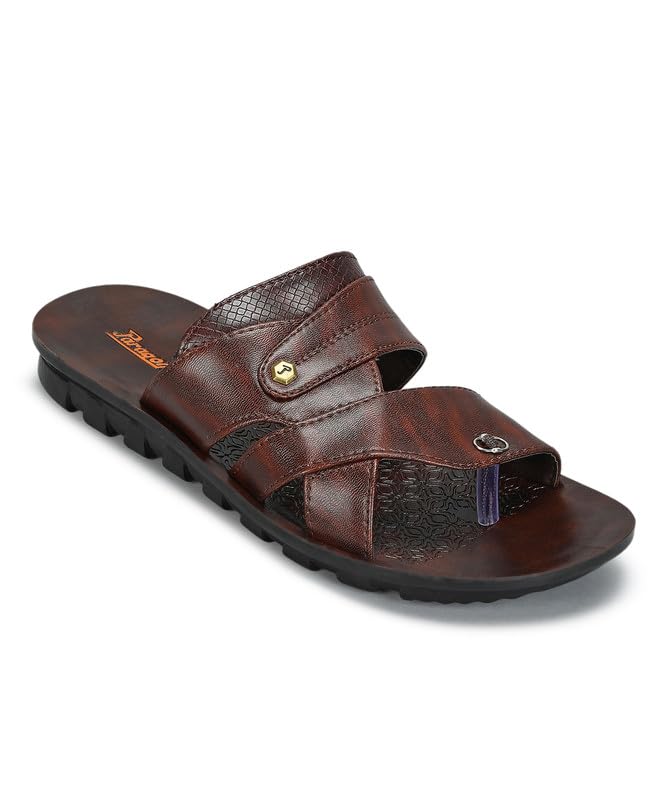 Image of PARAGON Men's Slip On Brown Sandals | Trendy Casual Slip-on Sandals with Cushioned Footbed, and Durable Construction | Perfect for Everyday Casual Wear
