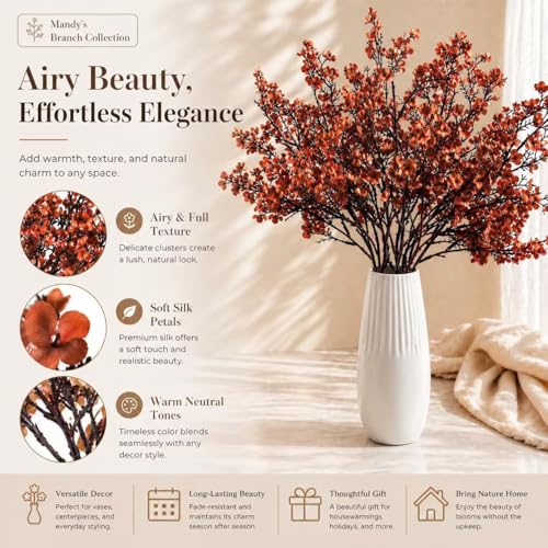 Image of Mandy's 15 Bundles Artificial Burnt Orange Baby's Breath Flowers